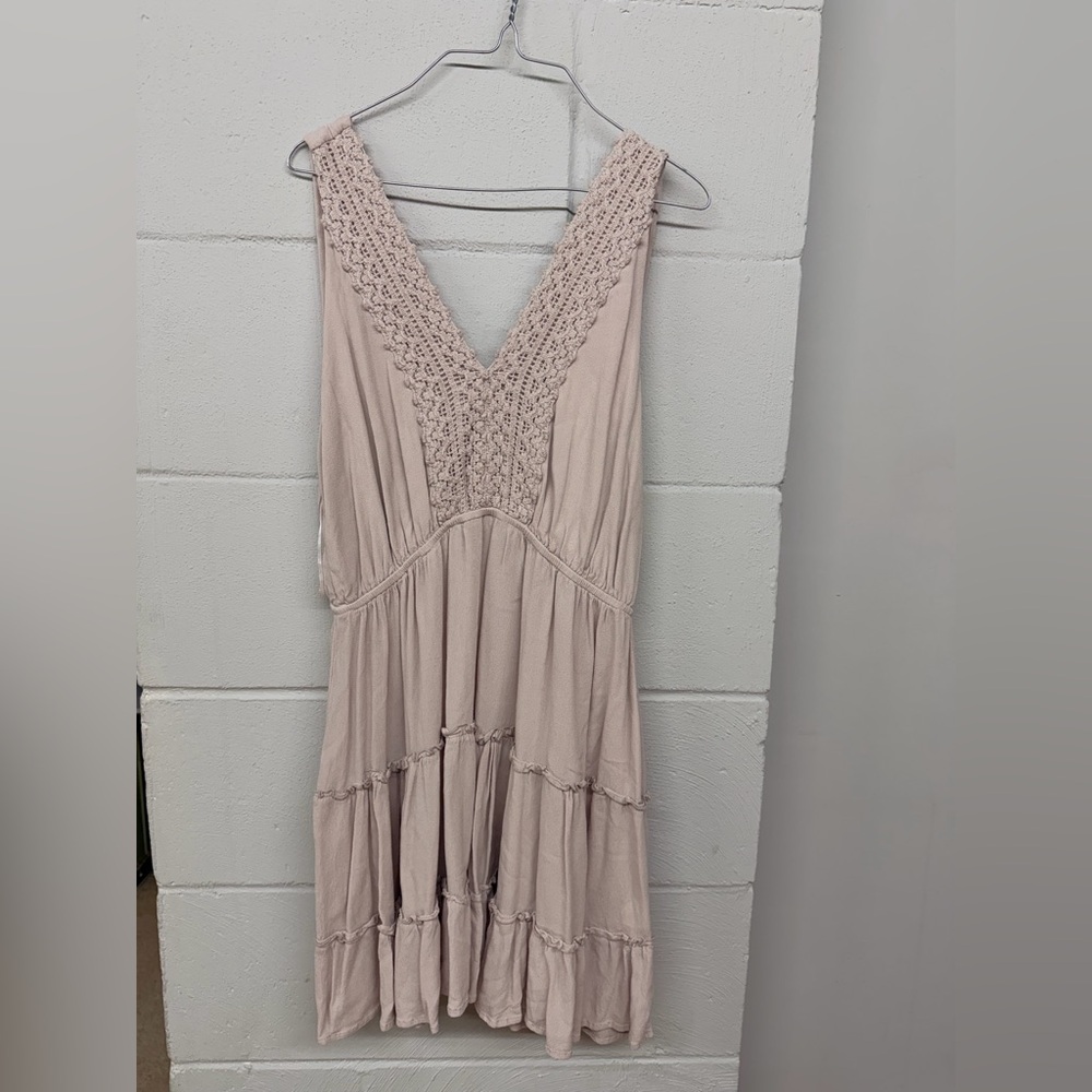 Ocean Drive Crochet V-Neck Tiered Maxi Dress in Blush Pink